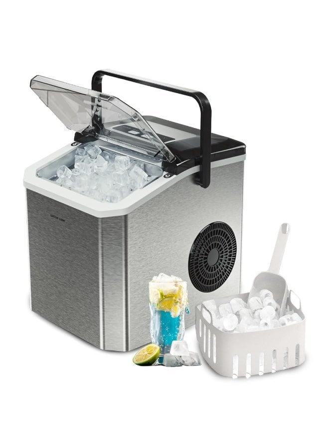 جرين ليون صانع الثلج المصنوع من الفولاذ المقاوم للصدأ مع مقبض، جهاز صانع الثلج ذاتي التنظيف مع حجمين من الثلج على شكل رصاصة، آلة ثلج صغيرة محمولة مع مغرفة وسلة للمطبخ المنزلي والمكتب والحفلات. - Image 1